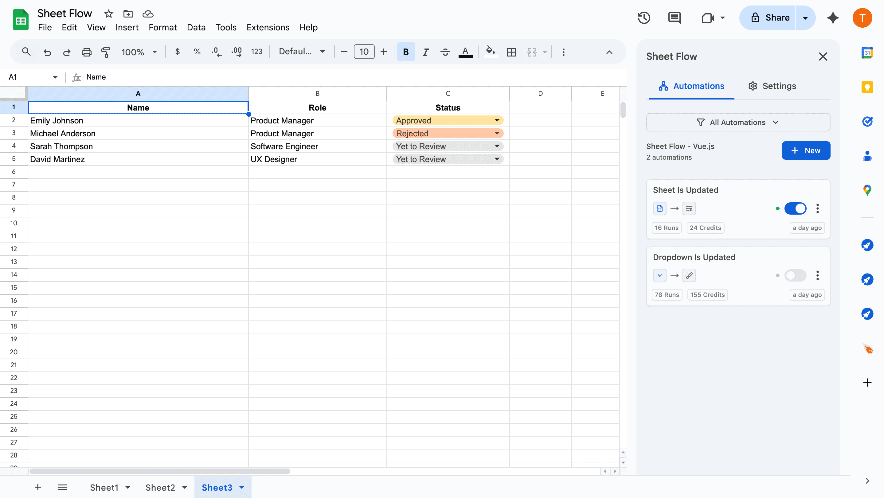 Sheet Flow automation preview